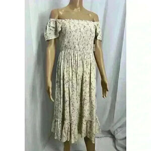 NWT 44$ Arizona Womens Cream Floral Off The Shoulder Dress Cottage Prairie Sz M